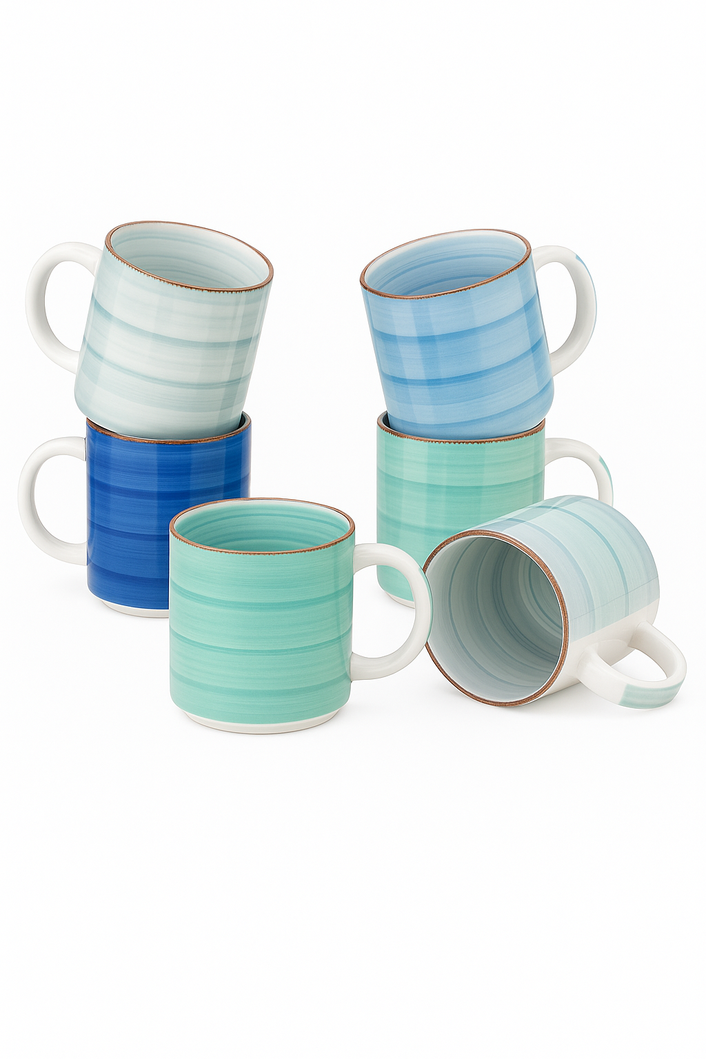 Service café thé céramique 6 tasses spirales peintes