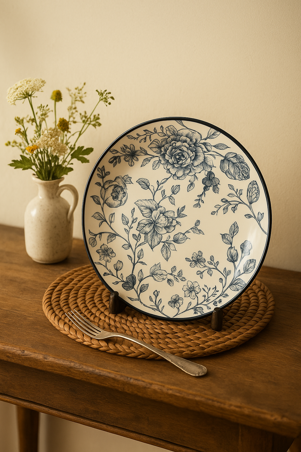 Service d assiettes ceramique motif floral style champetre - vue 3 sur 3