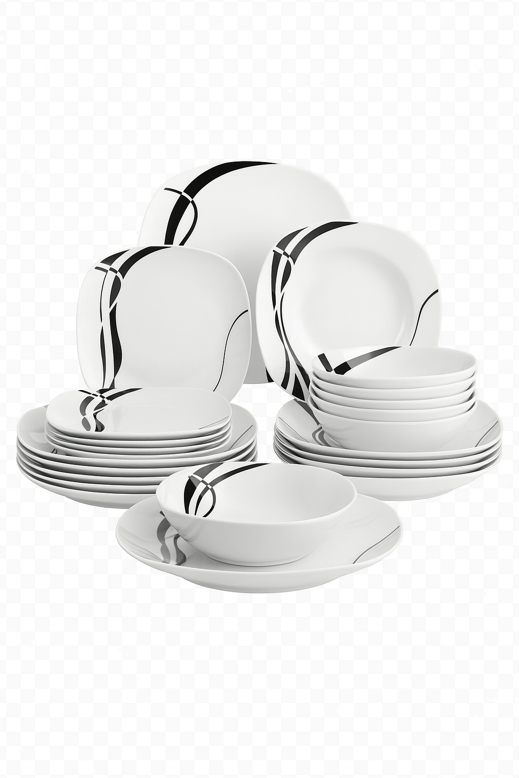 Service vaisselle porcelaine design rayures forme carrée