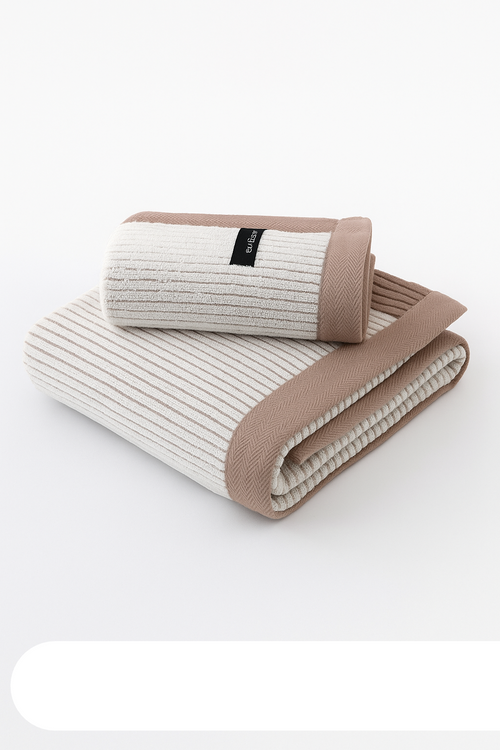 Serviette de bain lot 2 coton motifs rayures