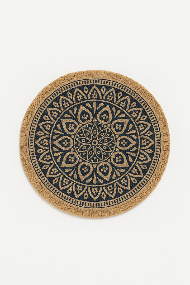 Set de table bambou tissé bohème pompons déco