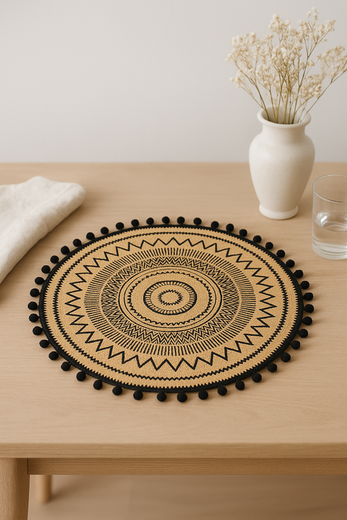 Set de table bambou tressé pompons style champêtre