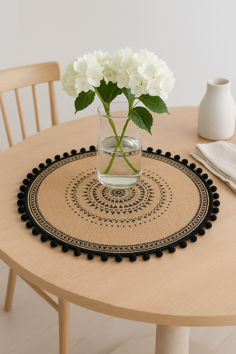 Set de table bambou tressé pompons style champetre