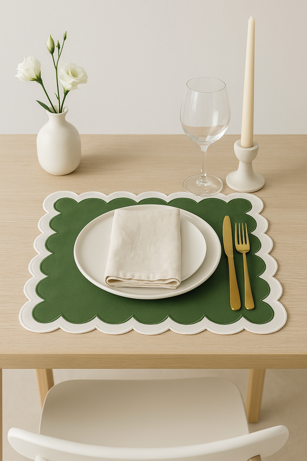 Set de table brodé coton vintage bords ondulés