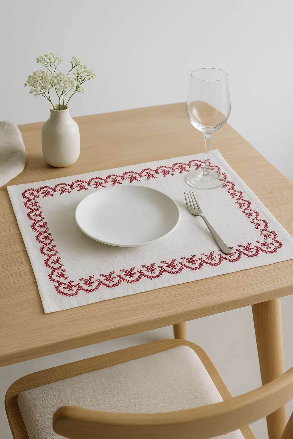 Set de table coton brodé style rétro champêtre