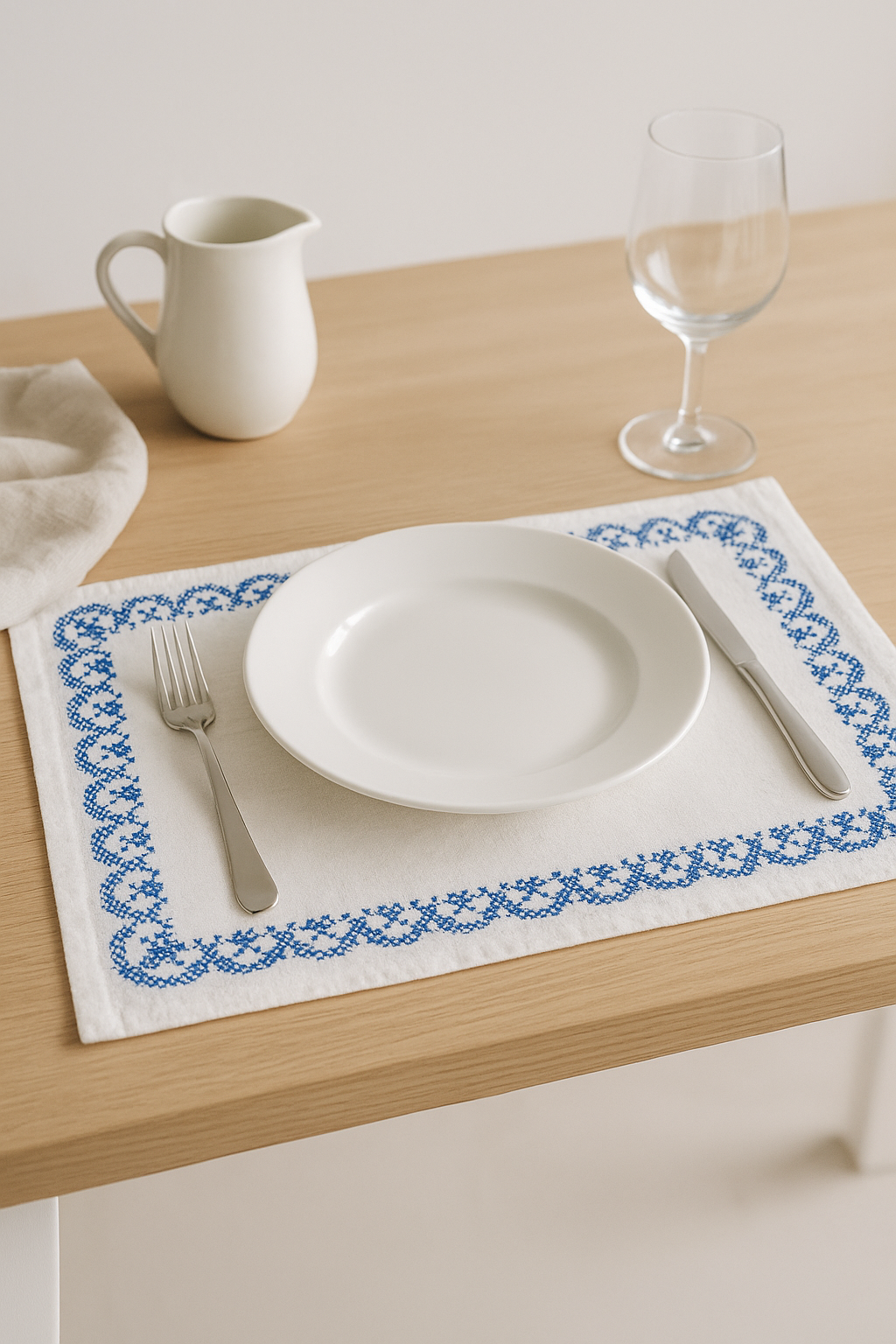 Set de table coton brodé style rétro champêtre dentelle - vue 3 sur 2