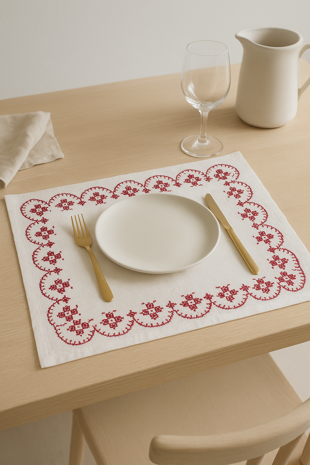 Set de table coton brodé style rétro pastoral