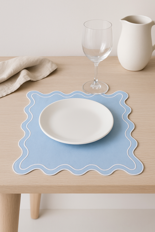 Set de table coton brodé style vintage ondulé
