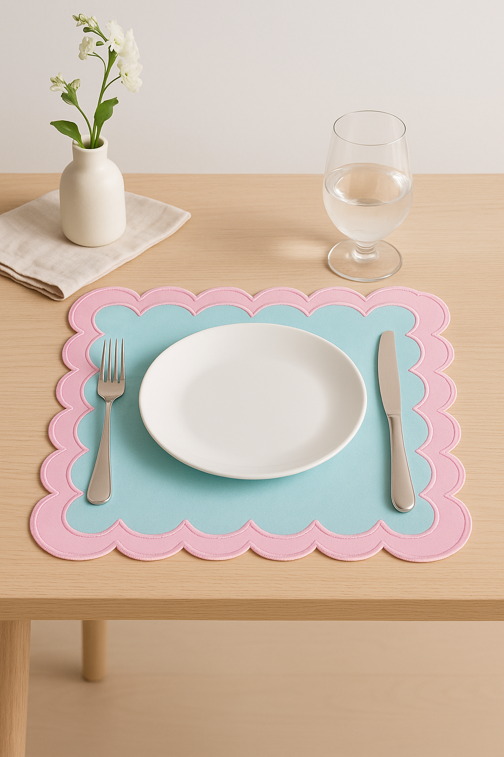 Set de table coton brodé style vintage ondulé