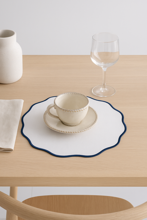 Set de table lin brodé style color block