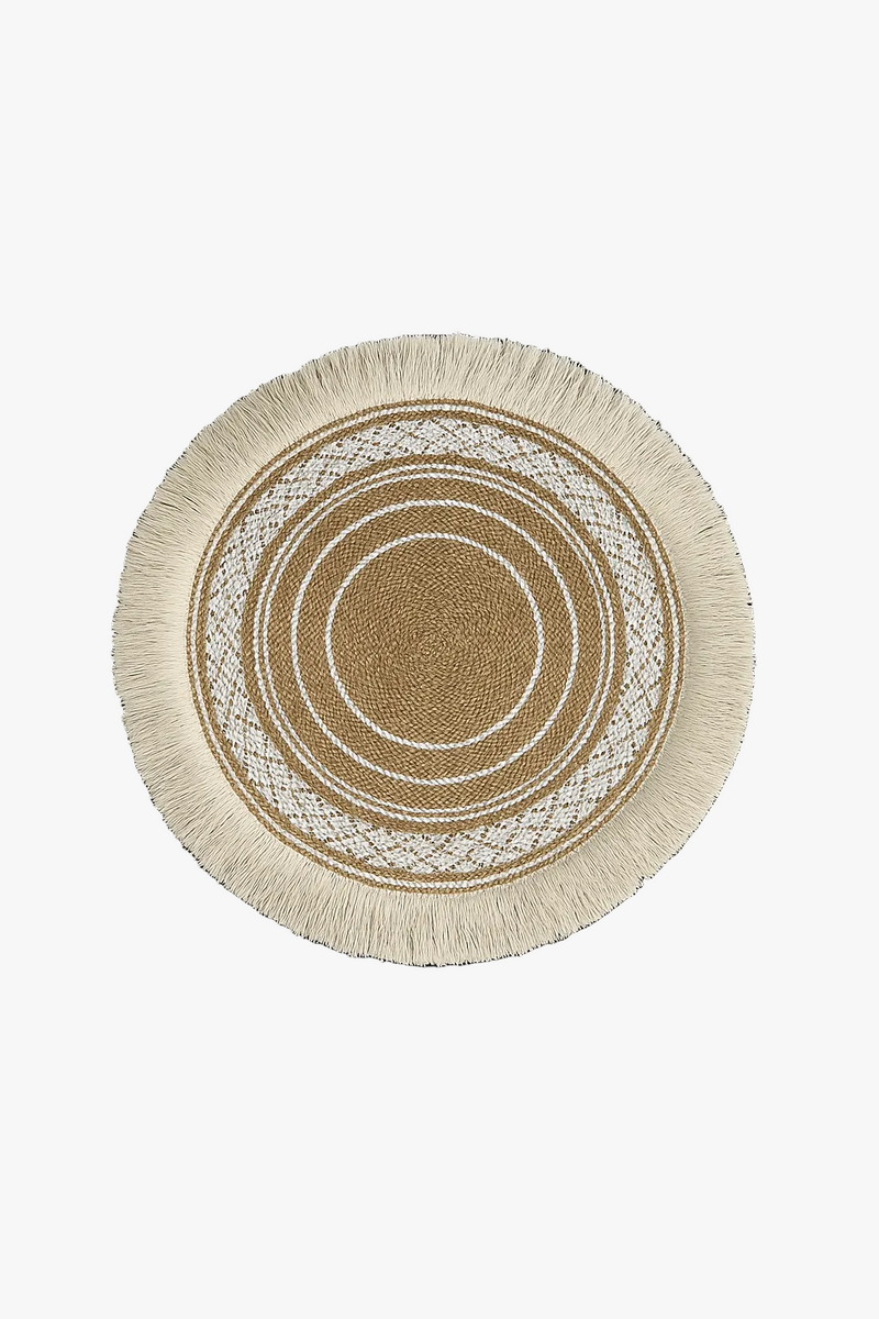 Set de table rond rustique bambou tressé pompons