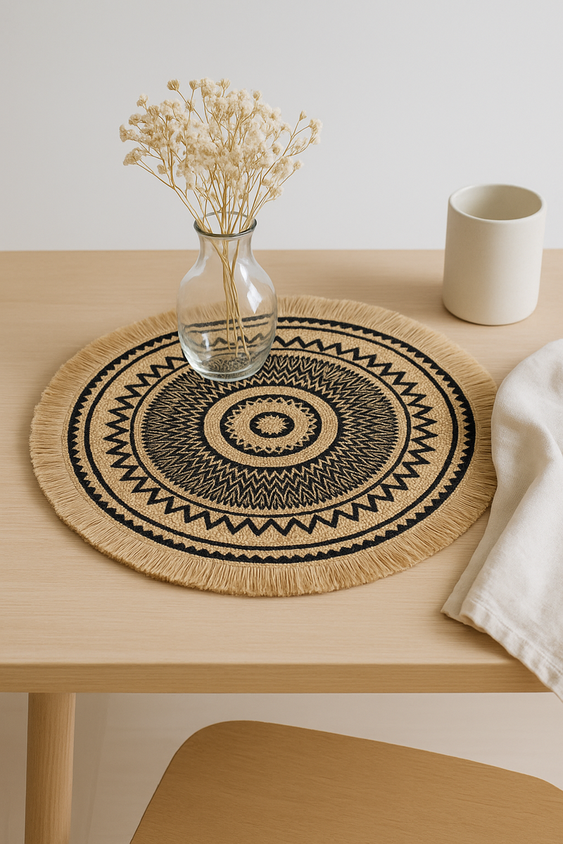 Set de table tissé bambou style champêtre pompons