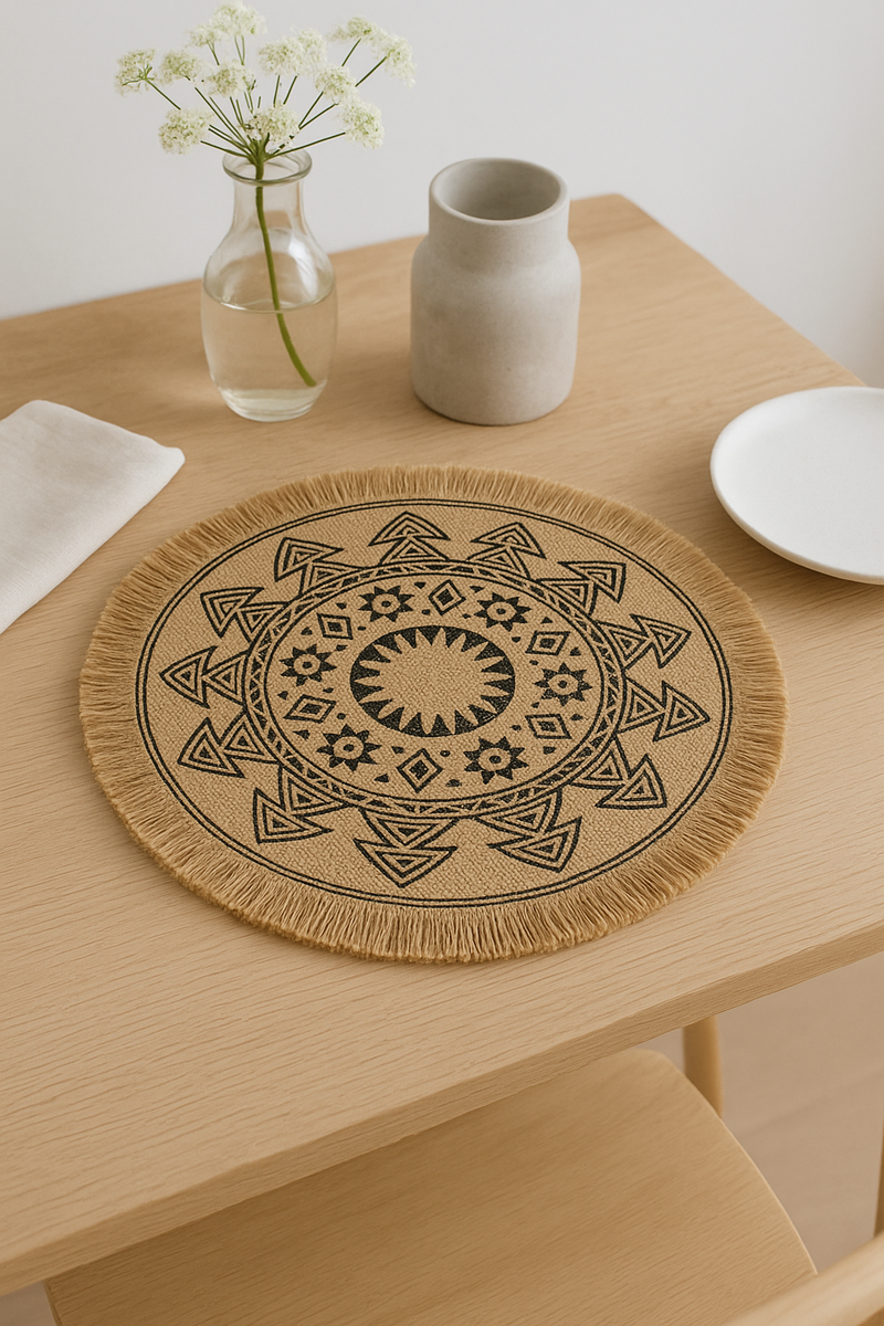 Set de table tressé style champetre avec pompons