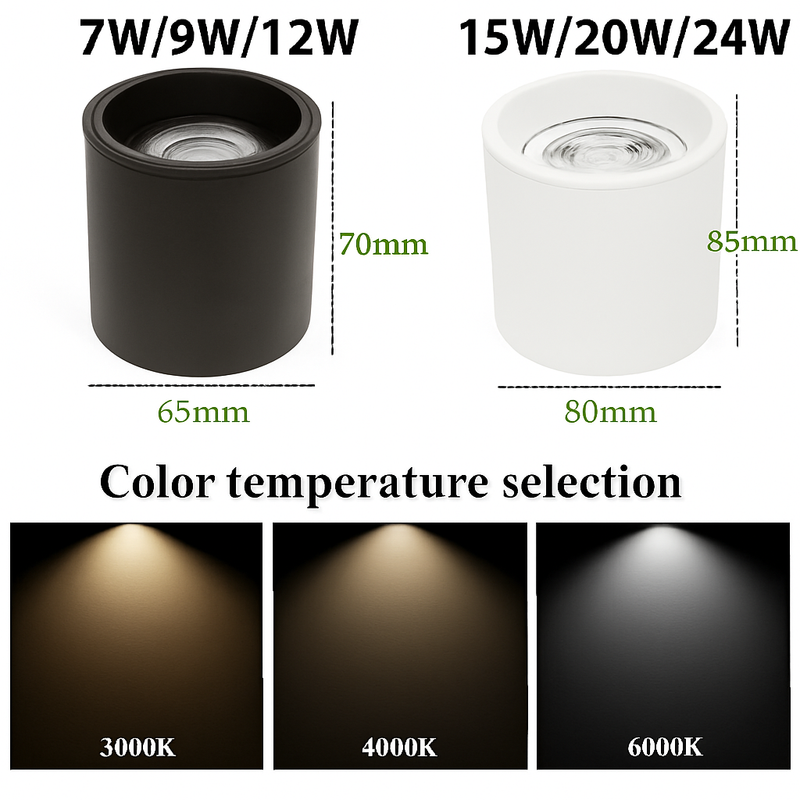 Spot Downlights LED anti-éblouissants montés en Surface 7W9W12W15W20W24W Epistar puce COB Angle réglable
