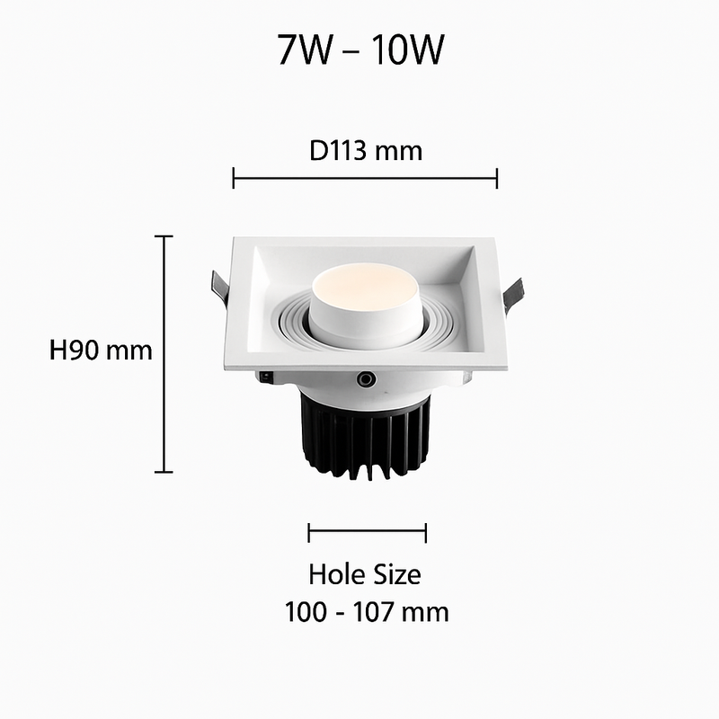 Spot moderne LED à focus réglable et forme encastrable carré Tiago