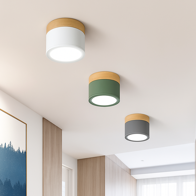 Spots LED cylindrique à base en bois Botimi