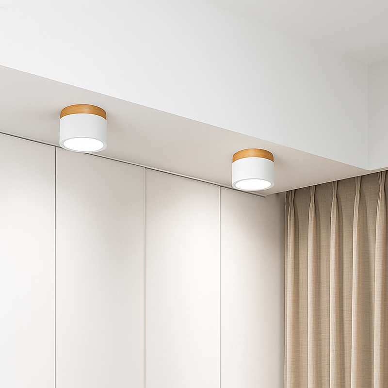 Spots LED cylindrique à base en bois Botimi