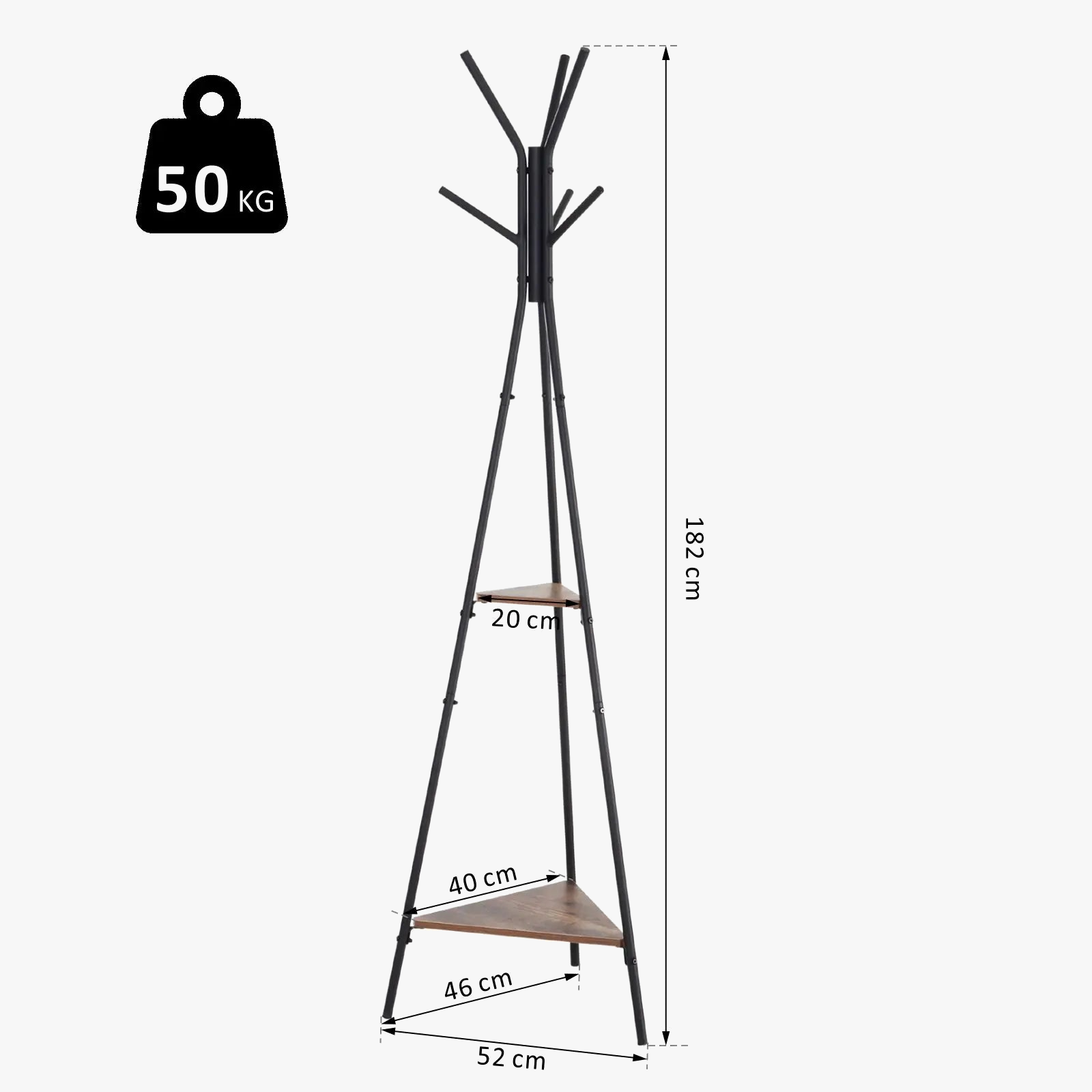 support en métal arbre pour vêtements avec crochets et étagères