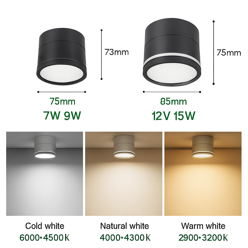 Surface mounted LED ceiling light tube light 7W 9W 12W 15W rotatable adjustable angle LED spotlight, indoor lighting AC220V 110V