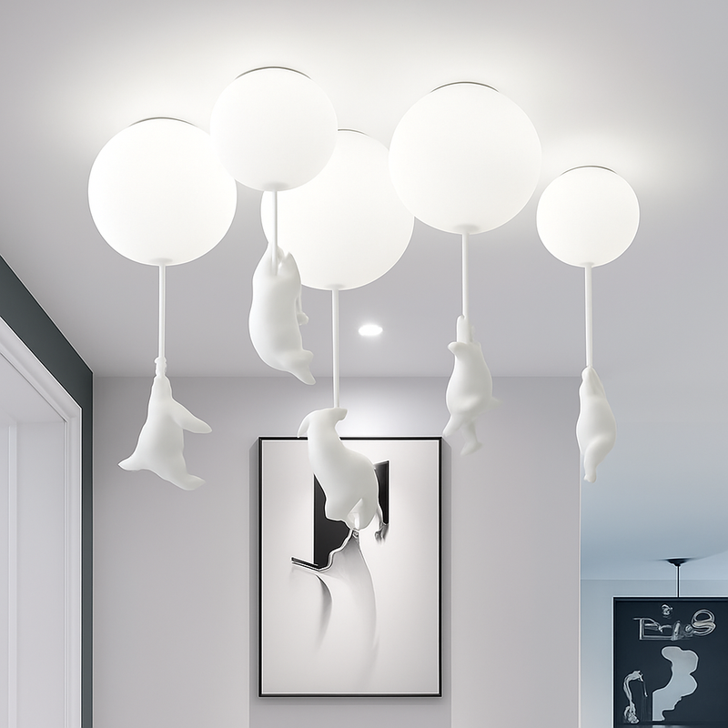 Suspension avec boule en verre et ours suspendu