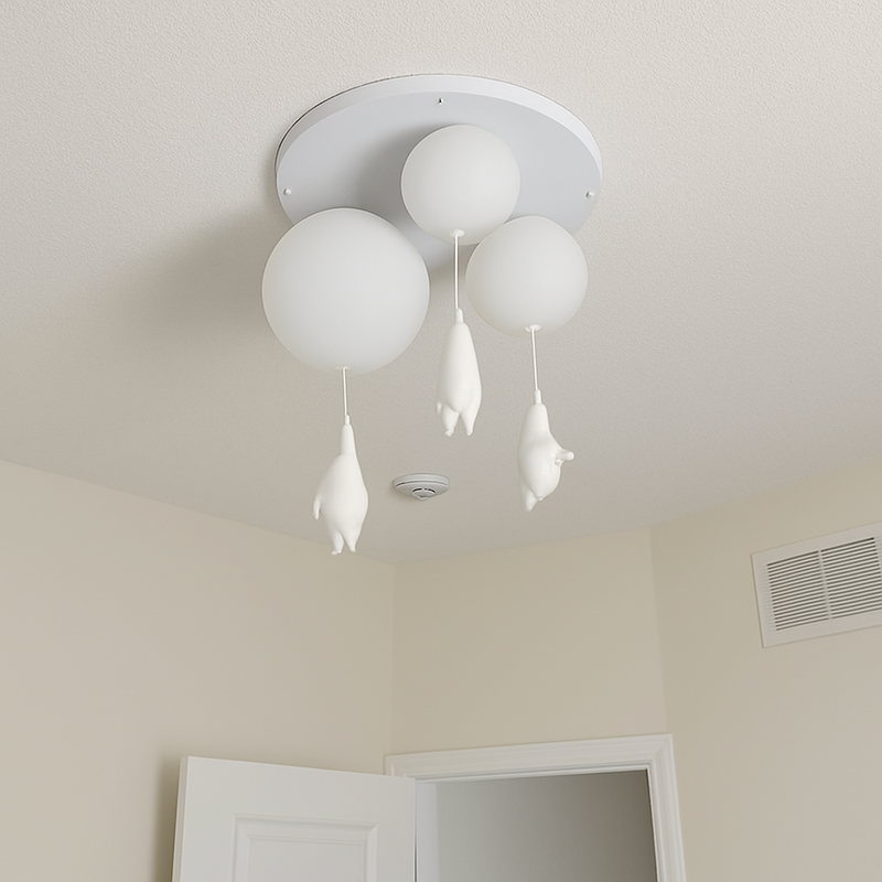 Suspension avec boule en verre et ours suspendu