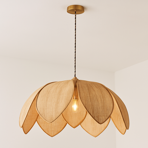 Suspension cannage Style chinois naturel rotin pétale