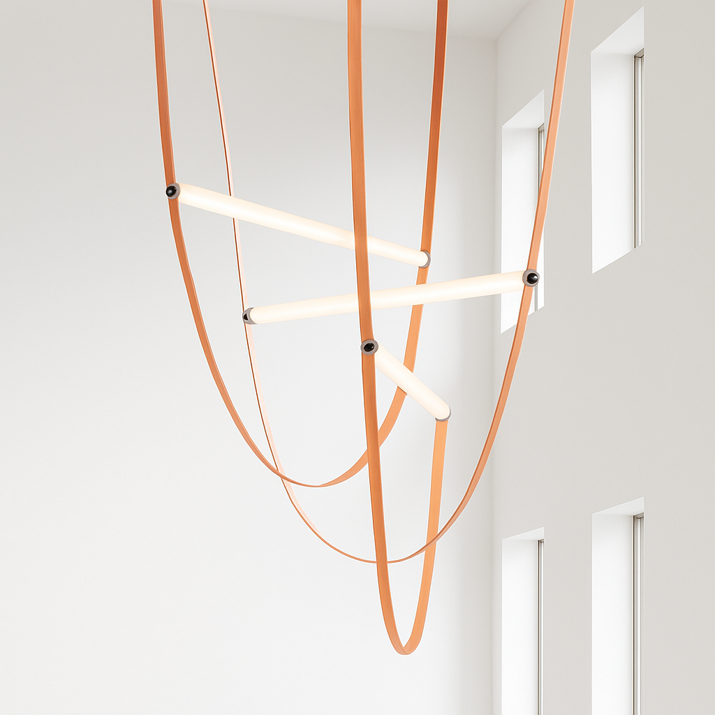 Suspension cuir styliste italien cloche corde escalier