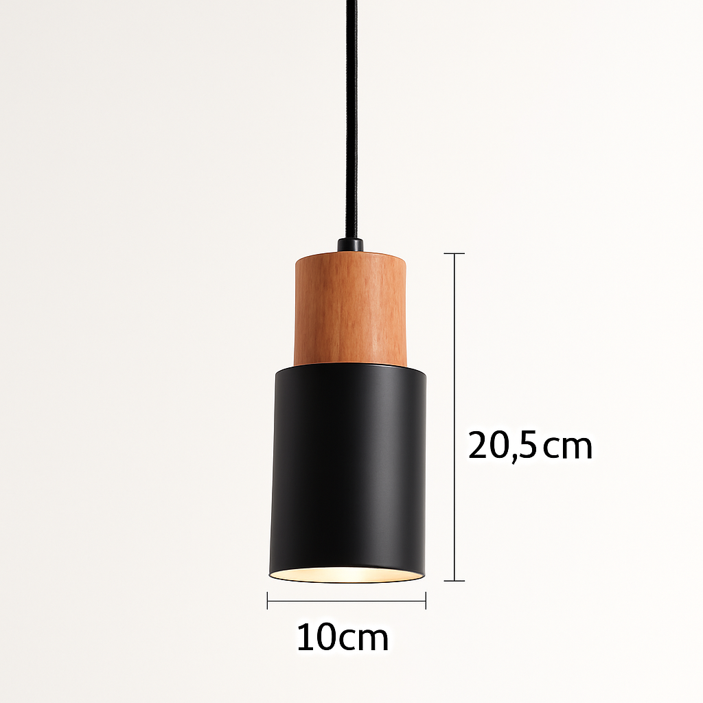 Suspension cylindrique en bois et métal de couleur Wood - vue 6 sur 6