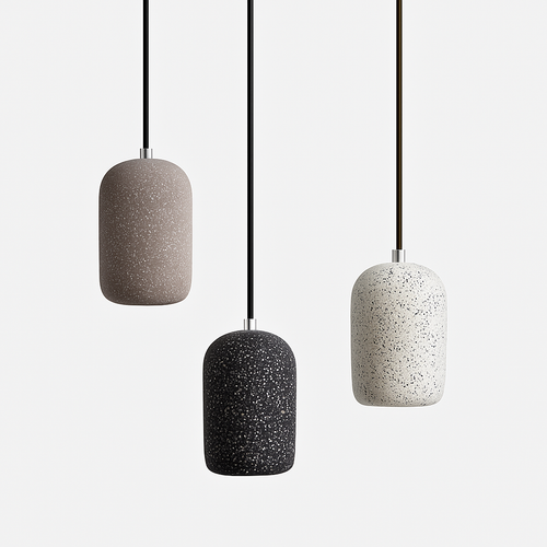 Suspension design cylindrique en ciment façon terrazzo LED
