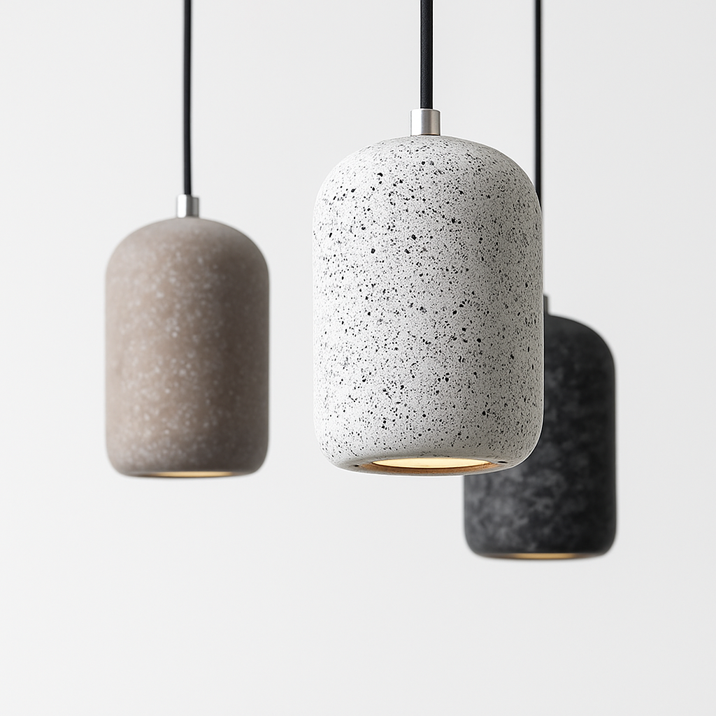 Suspension design cylindrique en ciment façon terrazzo LED - vue 4 sur 10