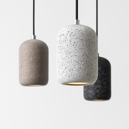 Suspension design cylindrique en ciment façon terrazzo LED