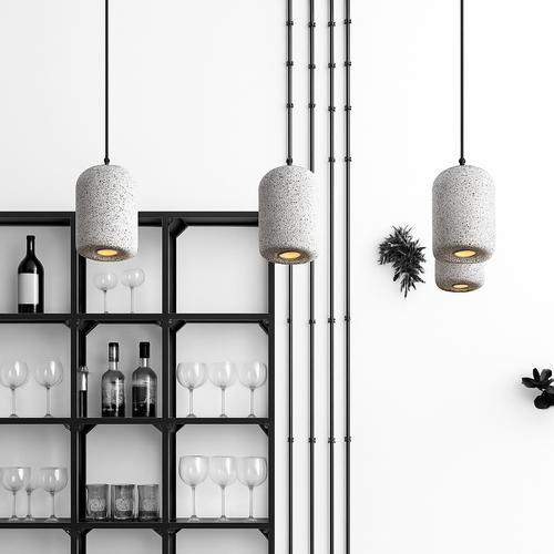 Suspension design cylindrique en ciment façon terrazzo LED