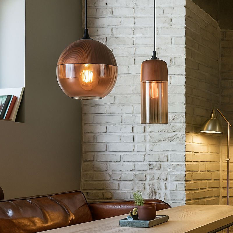 Suspension design en bois et verre Loft Retro