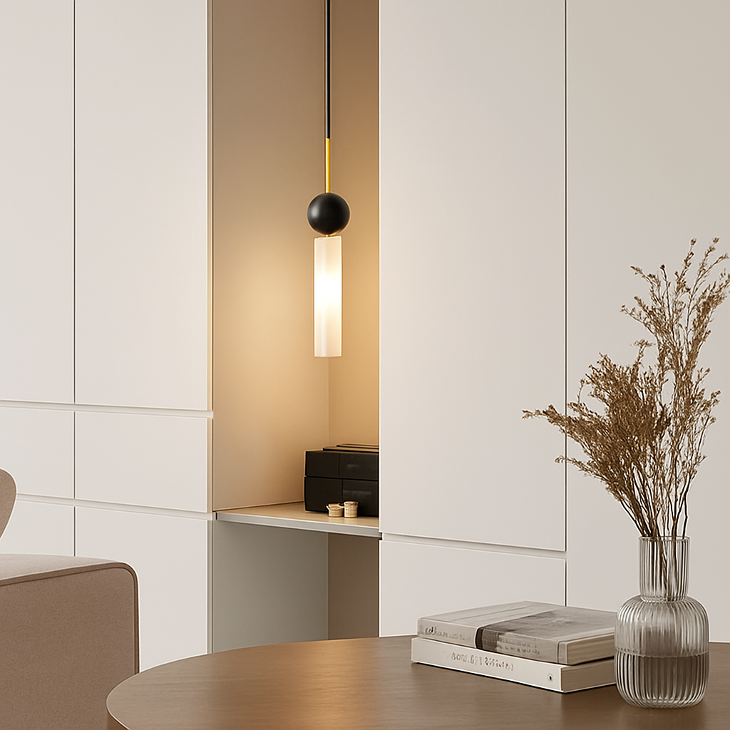 Suspension design en marbre naturel et cuivre cordon réglable - vue 6 sur 16
