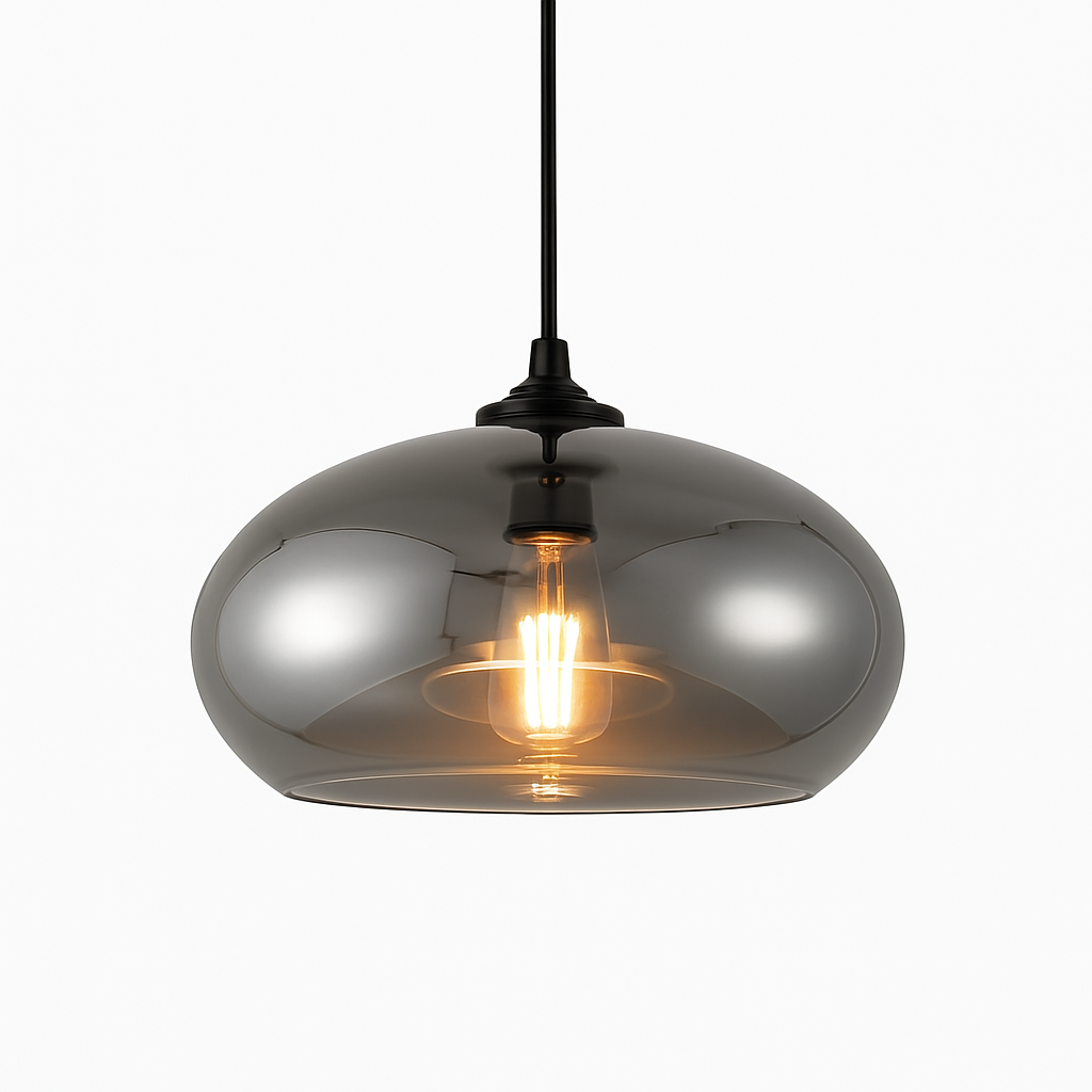 Suspension design LED aux formes arrondies en verre avec ampoule industrielle - vue 8 sur 9