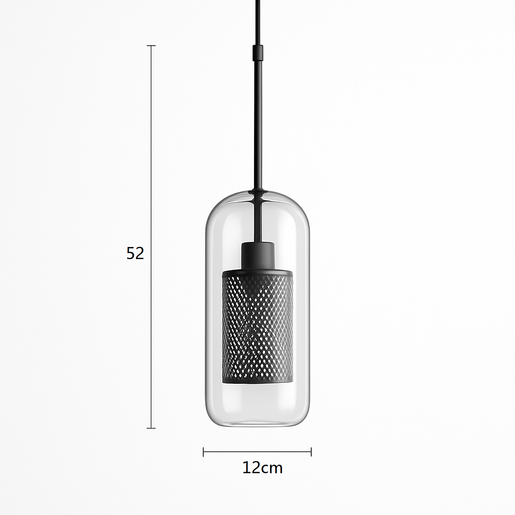 Suspension design LED avec abat-jour industriel et boule en verre Loft - vue 12 sur 19