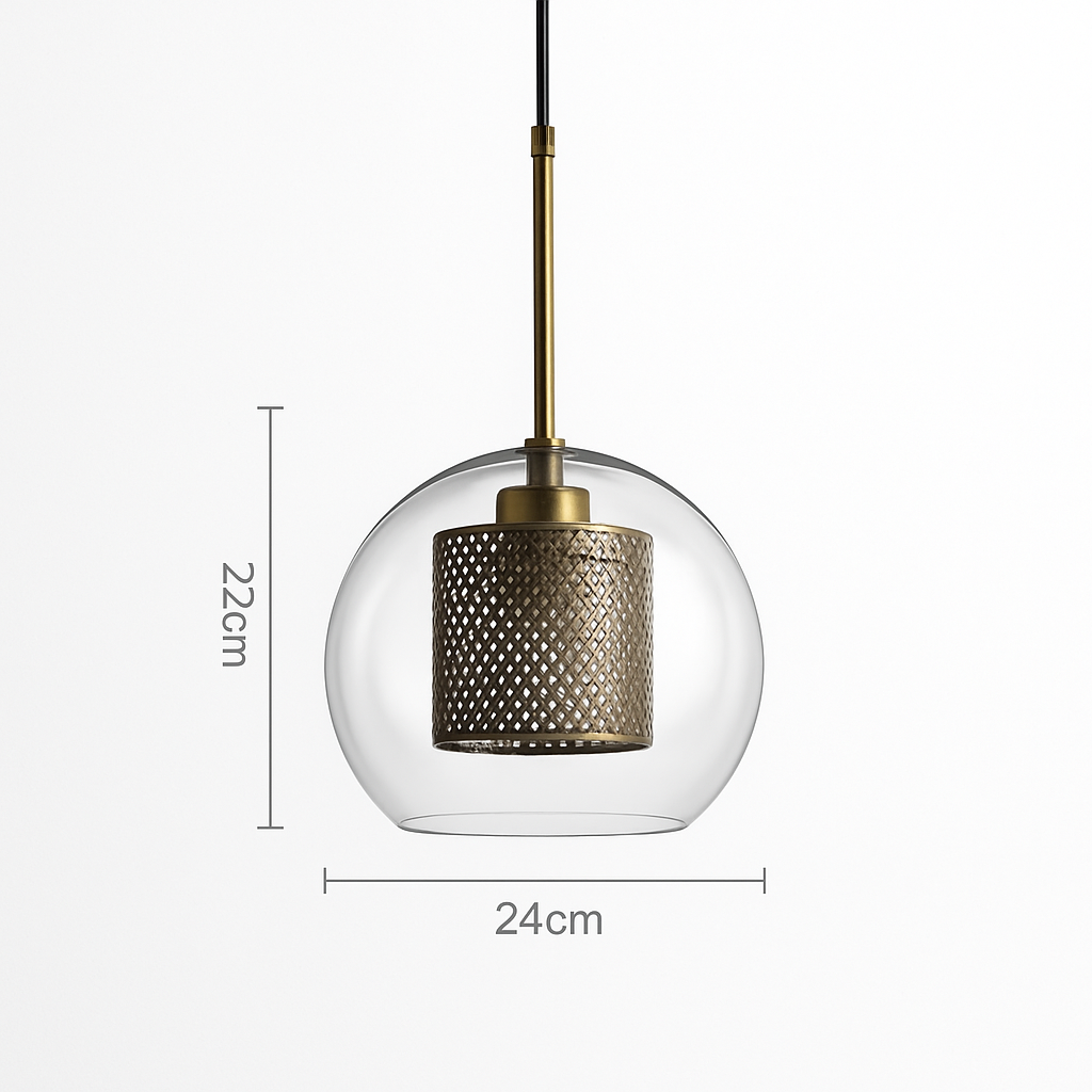 Suspension design LED avec abat-jour industriel et boule en verre Loft - vue 13 sur 19