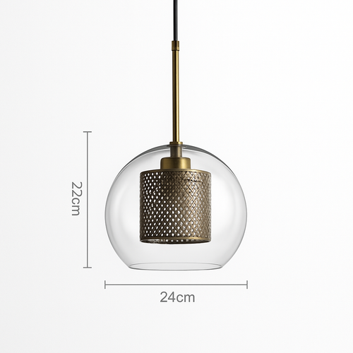 Suspension design LED avec abat-jour industriel et boule en verre Loft