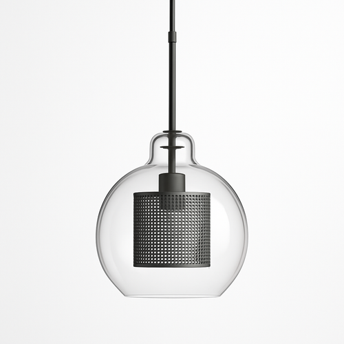 Suspension design LED avec abat-jour industriel et boule en verre Loft