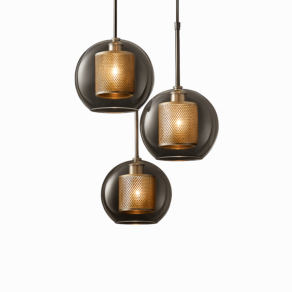 Suspension design LED avec abat-jour industriel et boule en verre Loft - vue 9 sur 19