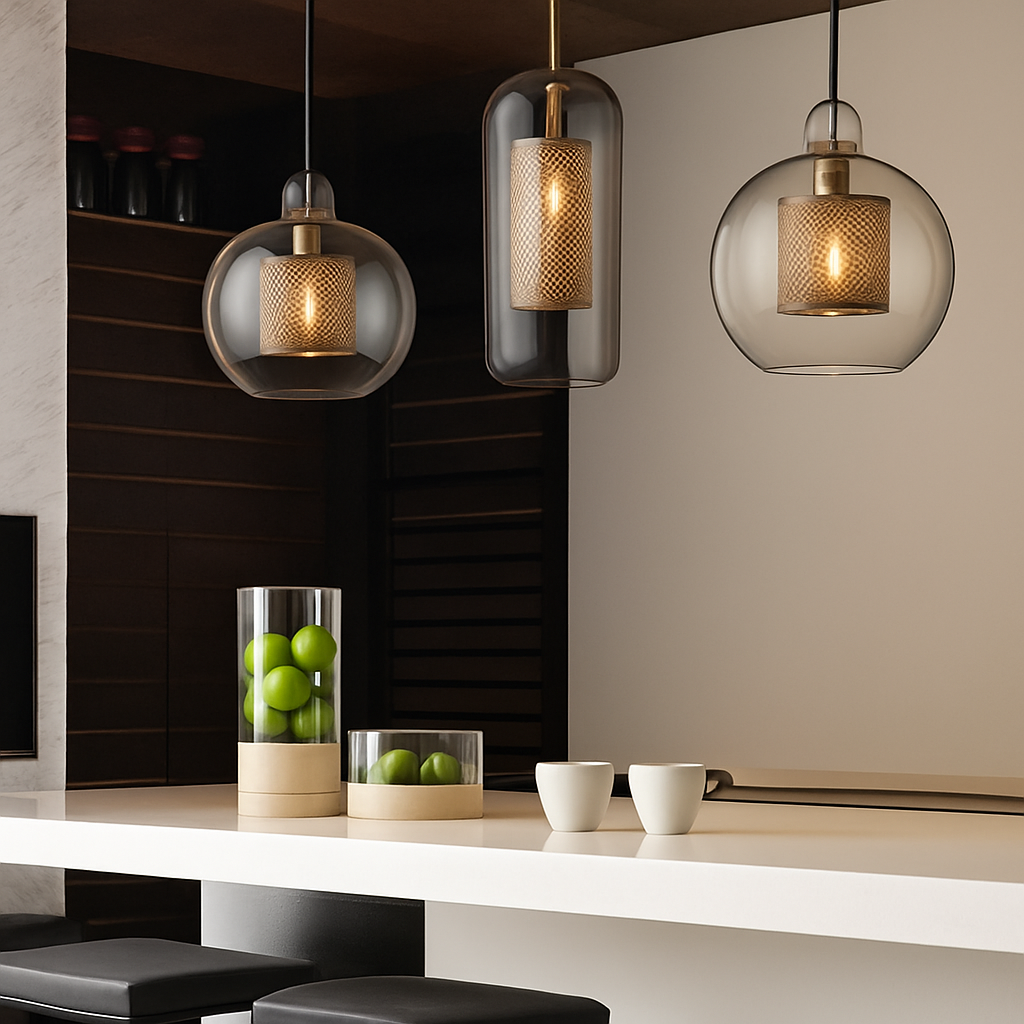Suspension design LED avec abat-jour industriel et boule en verre Loft - vue 11 sur 19