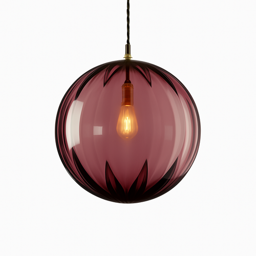 Suspension design à LED en boule de verre colorée