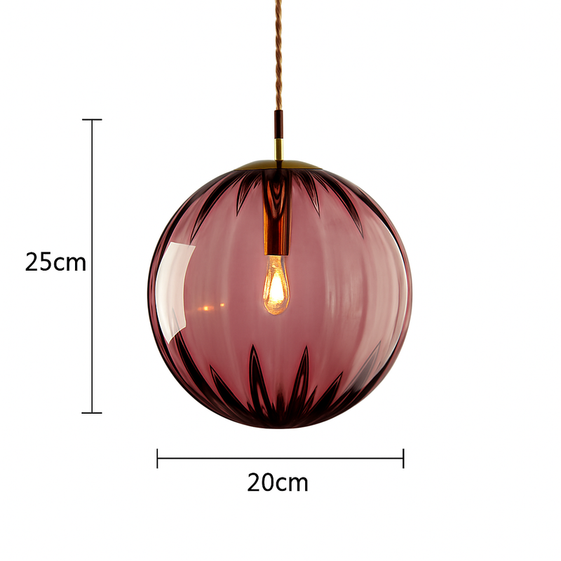 Suspension design à LED en boule de verre colorée