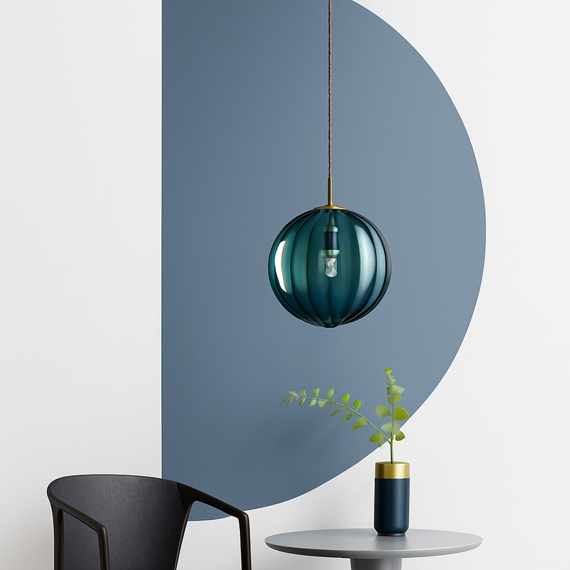 Suspension design à LED en boule de verre colorée