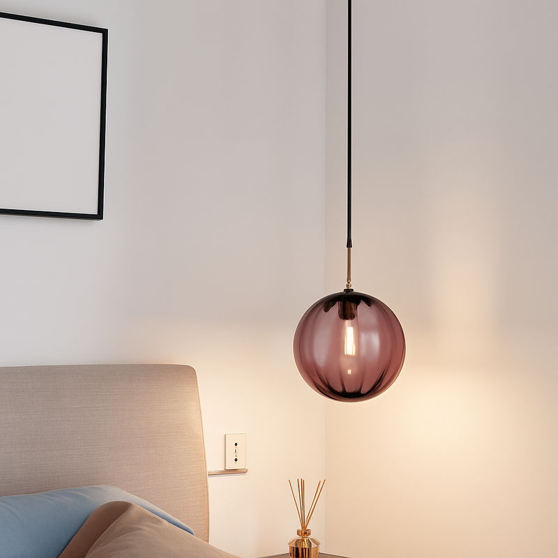 Suspension design à LED en boule de verre colorée