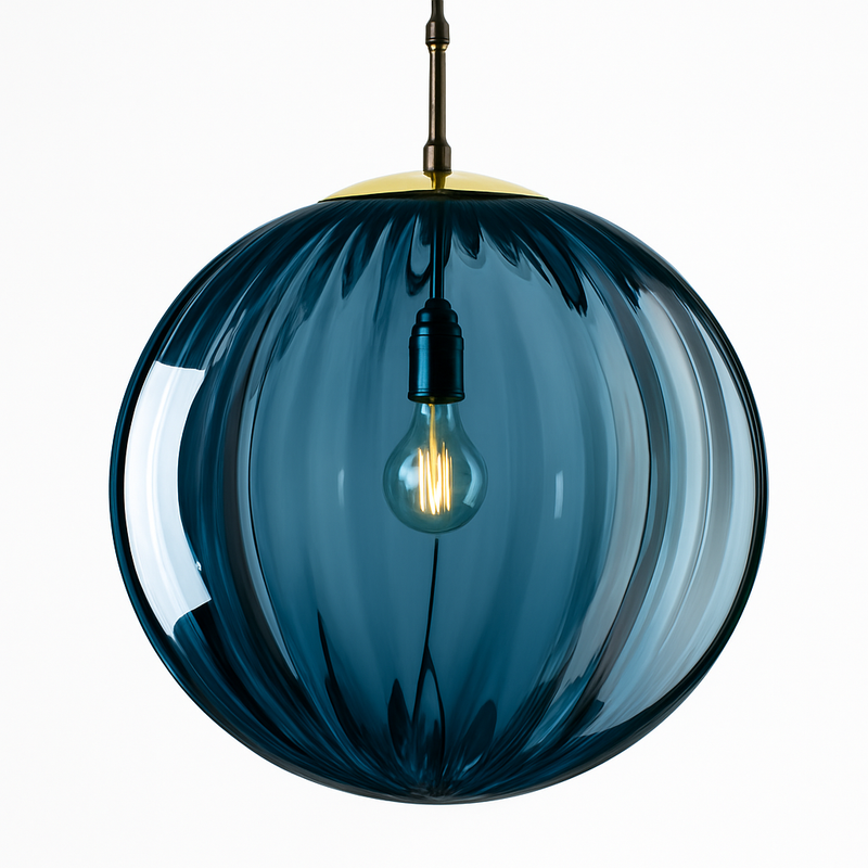 Suspension design à LED en boule de verre colorée