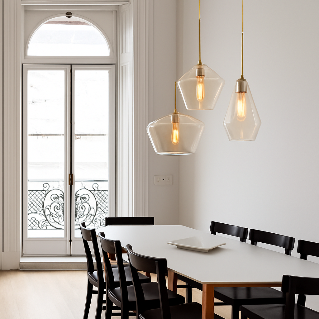 Suspension design à LED en métal et verre de plusieurs formes - vue 5 sur 13