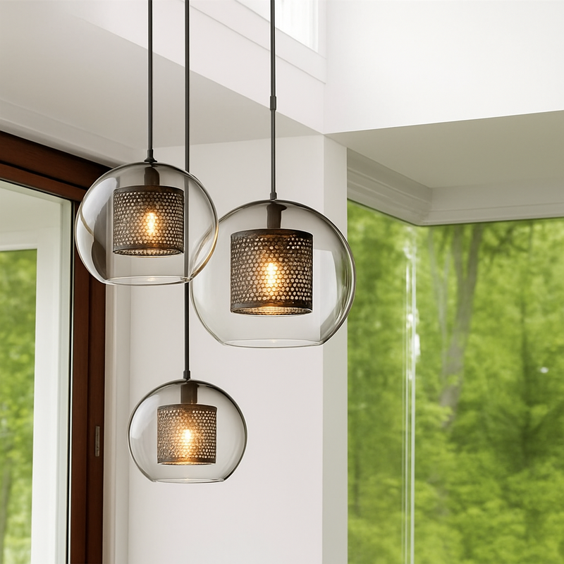 Suspension design LED en verre avec lampe doré