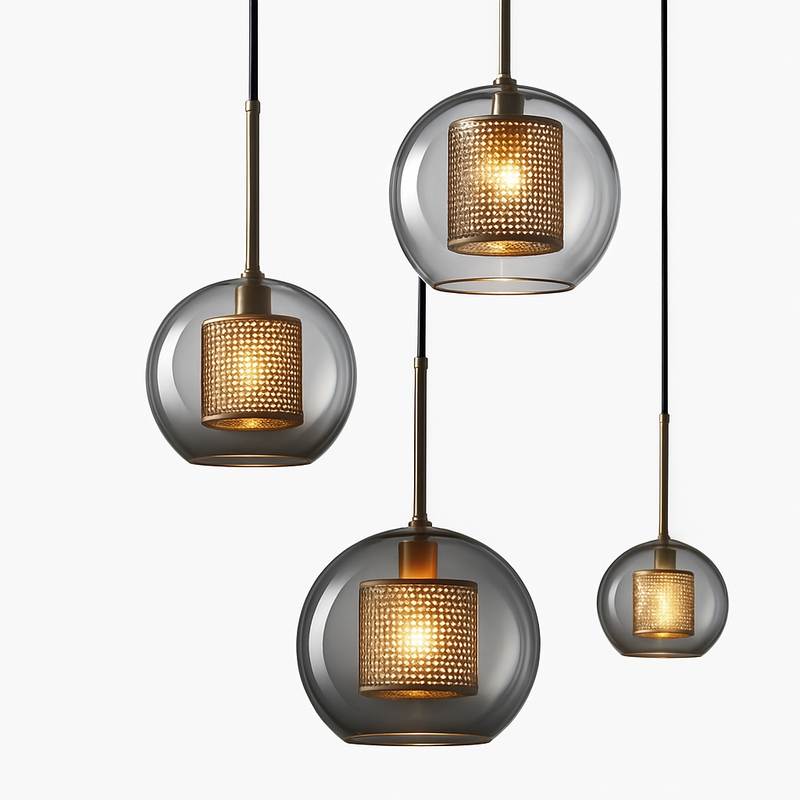 Suspension design LED en verre avec lampe doré