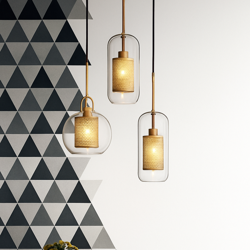 Suspension design LED en verre avec lampe doré